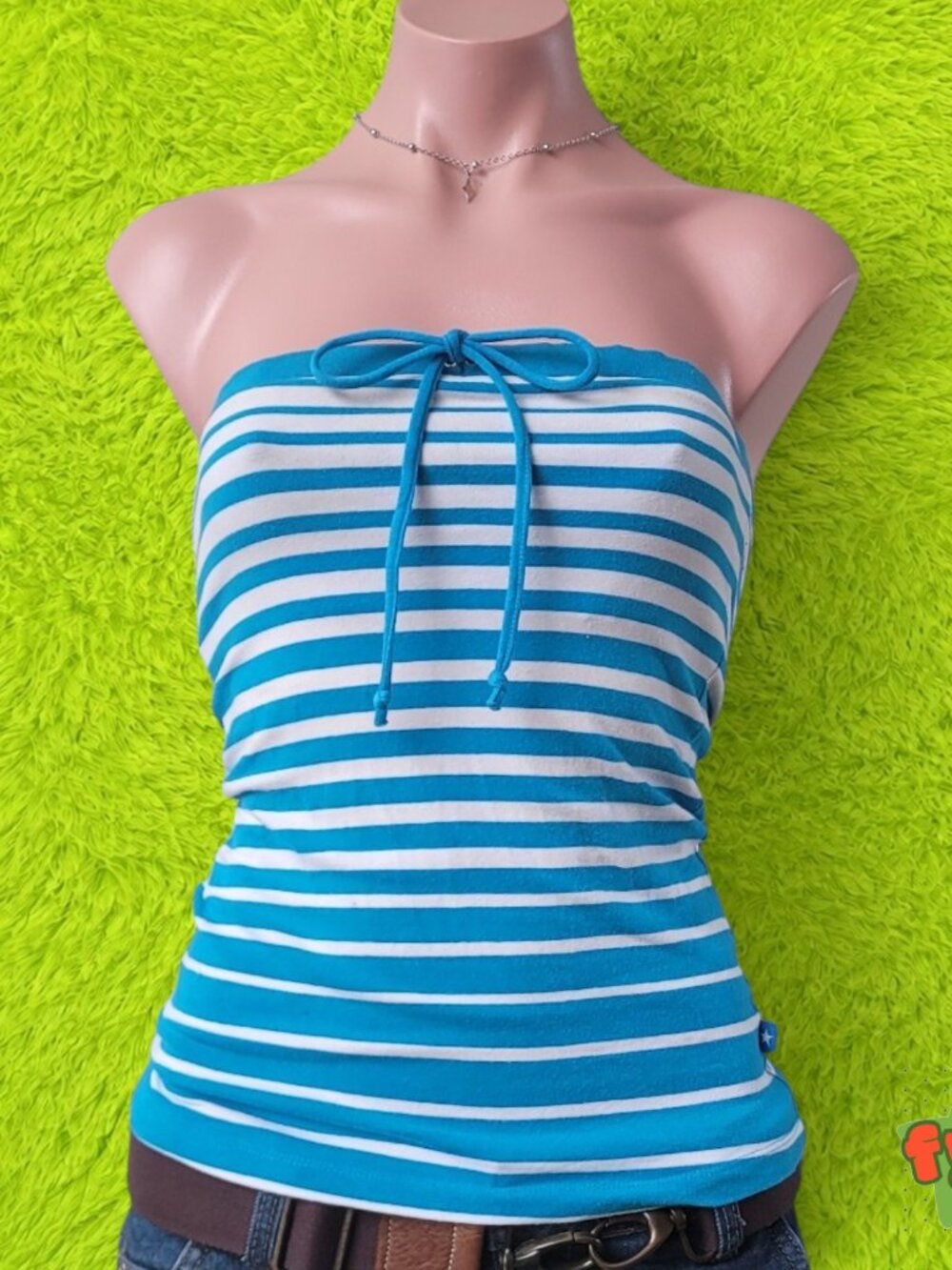 Garage 90s Vintage Blue Striped Strapless Tube Top (XS)